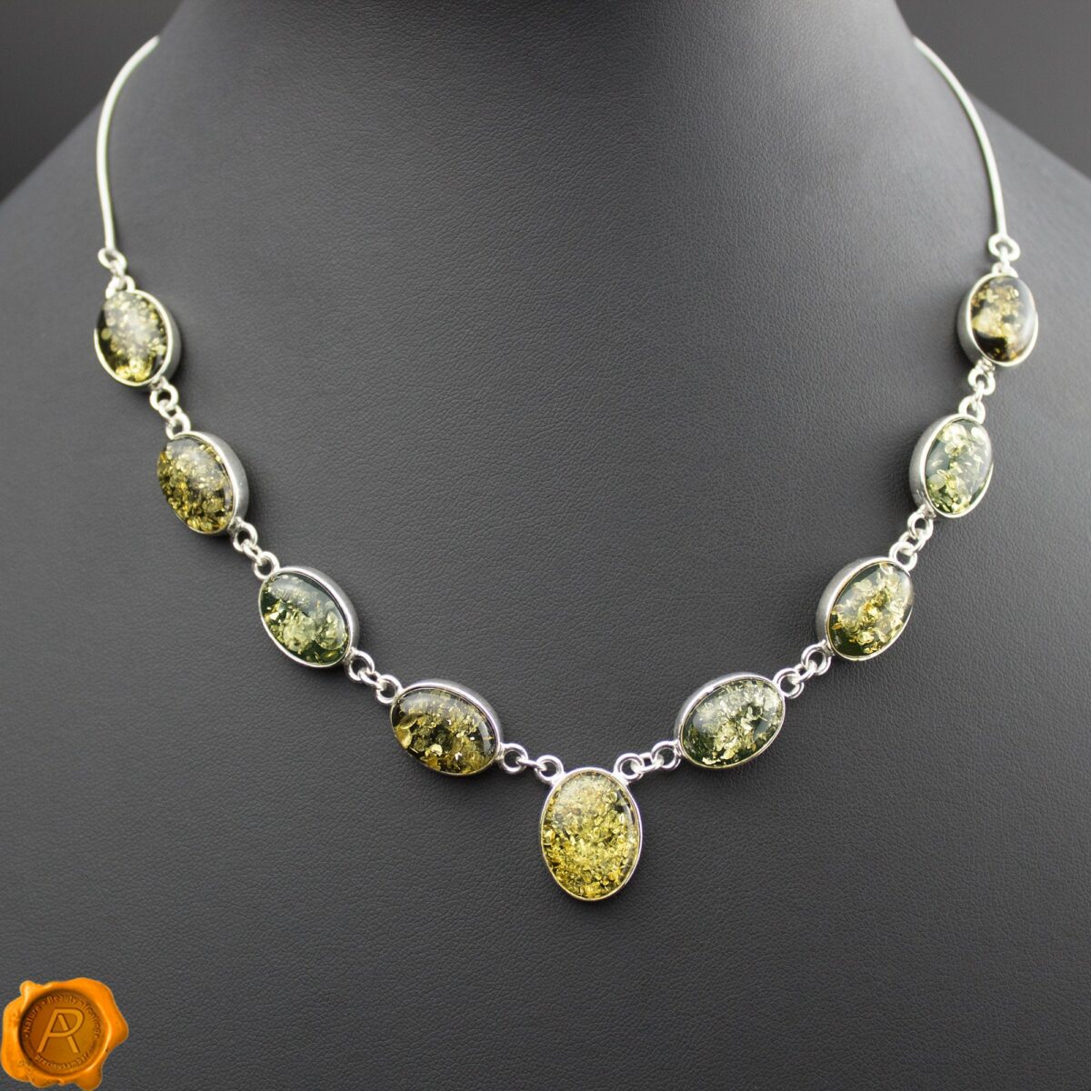 Green Amber Silver Necklace - Image 3