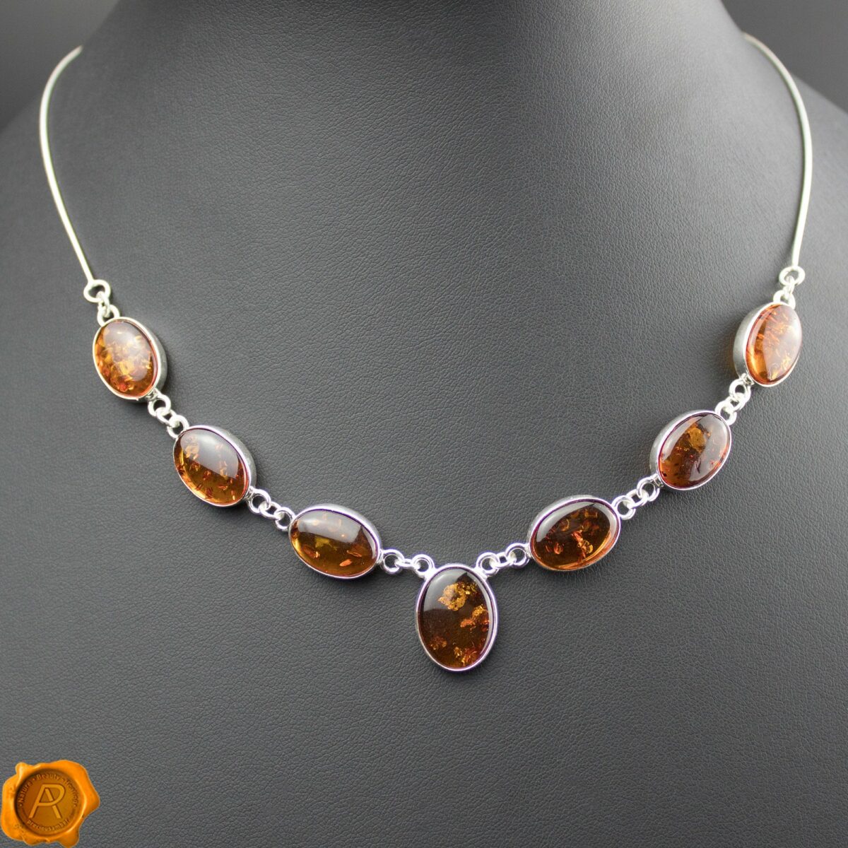 Cognac Amber Silver Necklace - Image 3