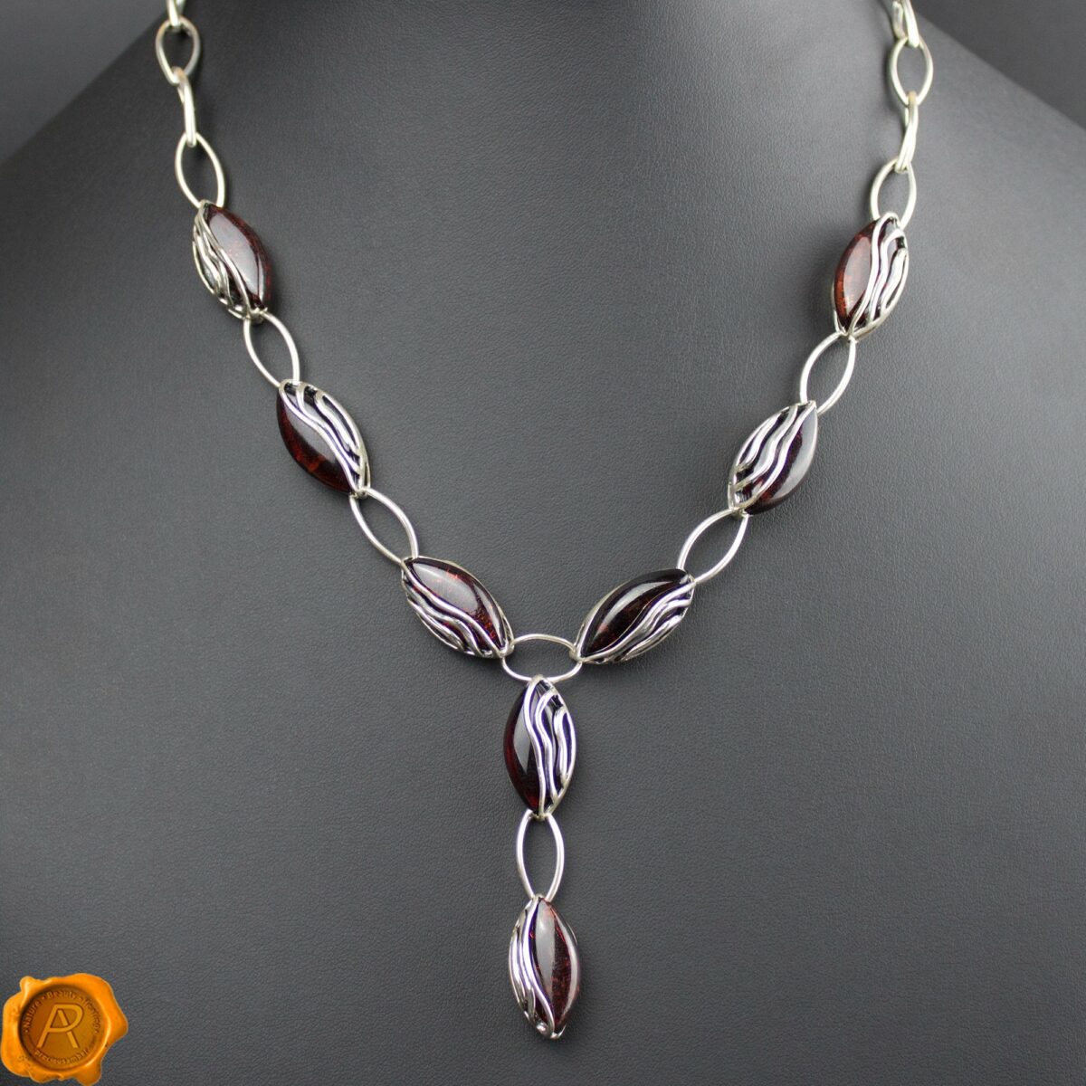 Cherry Amber Silver Necklace - Image 1
