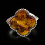 Adjustable Four Leaf Clover Honey Amber Ring - Image 3