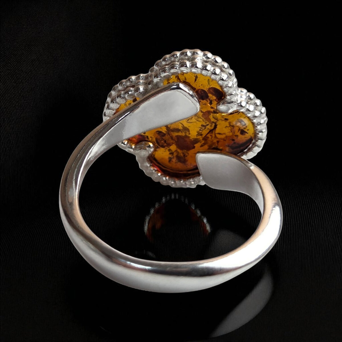 Adjustable Four Leaf Clover Honey Amber Ring - Image 4