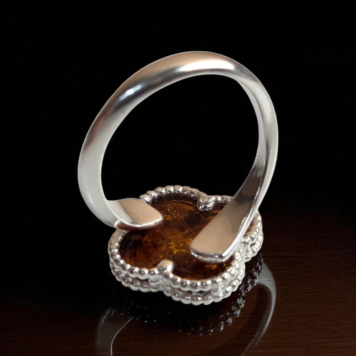 Adjustable Four Leaf Clover Honey Amber Ring - Image 5