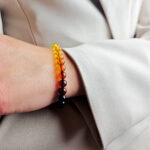 dainty round multicolor natural amber rainbow elastic bracelet for women