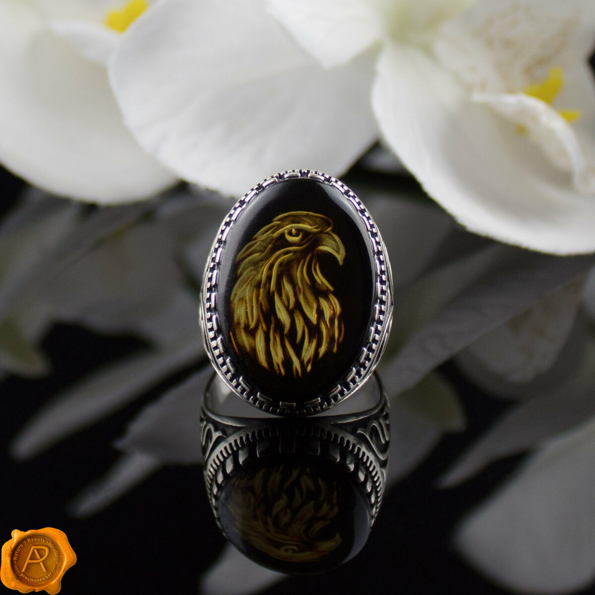 Hand Carved Eagle Cameo Ring - Image 1