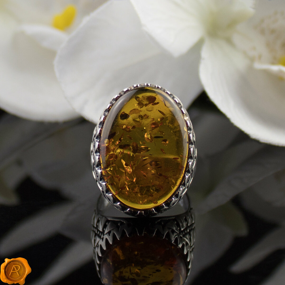 Men's Cognac Amber Ring - Image 3