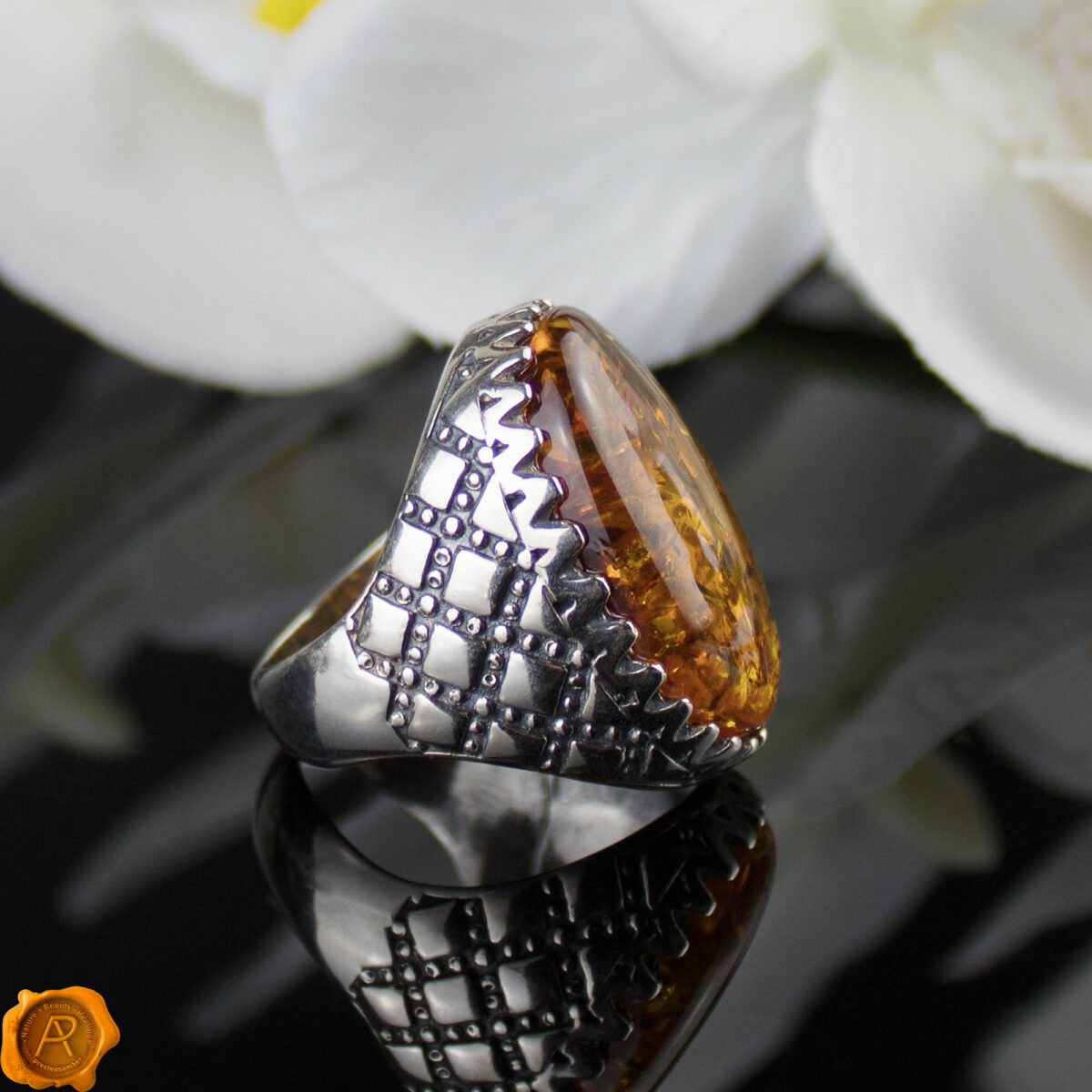 Men's Cognac Amber Ring - Image 2