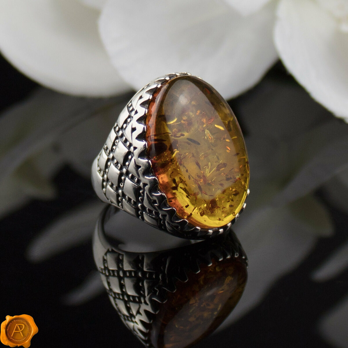 Men's Cognac Amber Ring - Image 1
