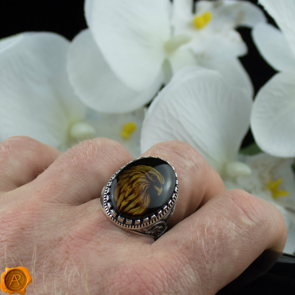 Hand Carved Eagle Cameo Ring - Image 4