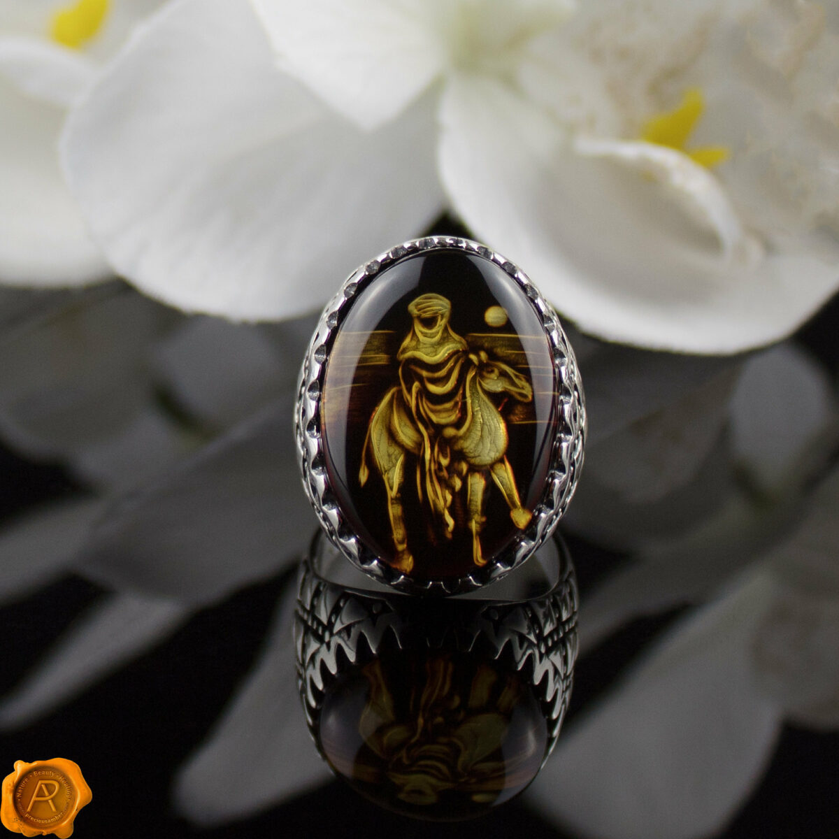 Hand Carved Desert Camel Cameo Ring - Image 1