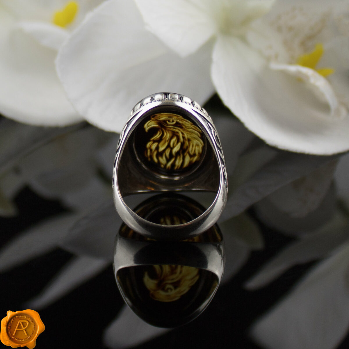Hand Carved Eagle Cameo Ring - Image 3