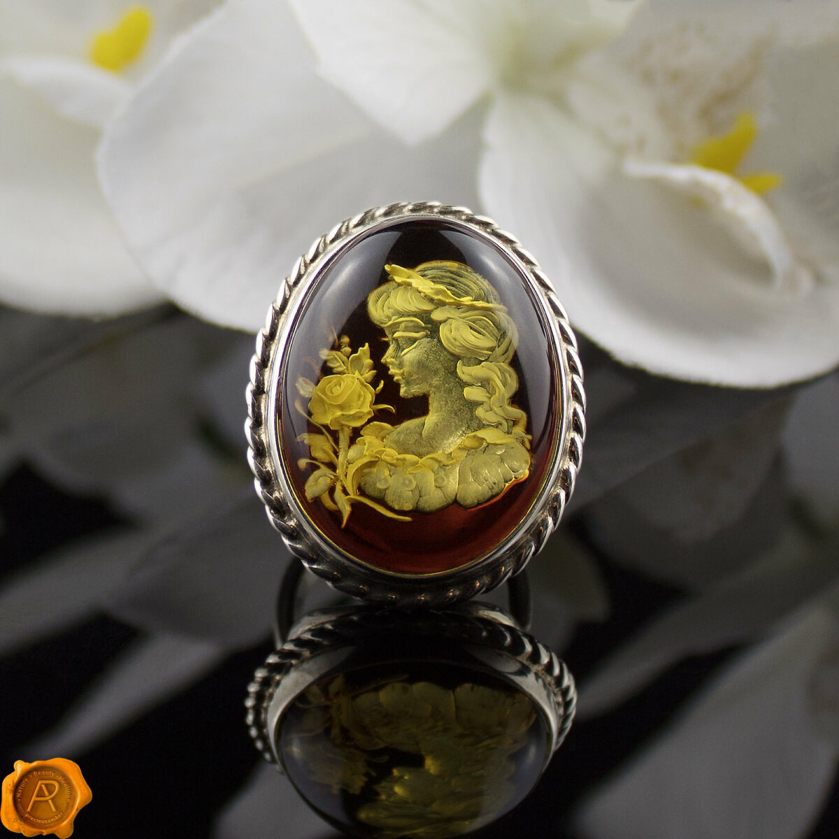 Amber Cameo Maiden Ring - Image 1