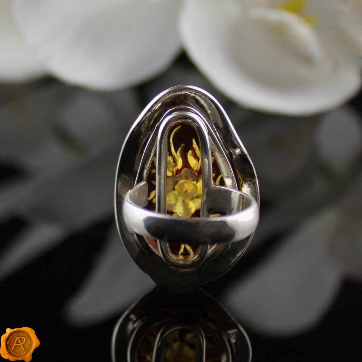 Amber Lotus Flower Cameo Ring - Image 4