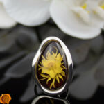 Amber Lotus Flower Cameo Ring