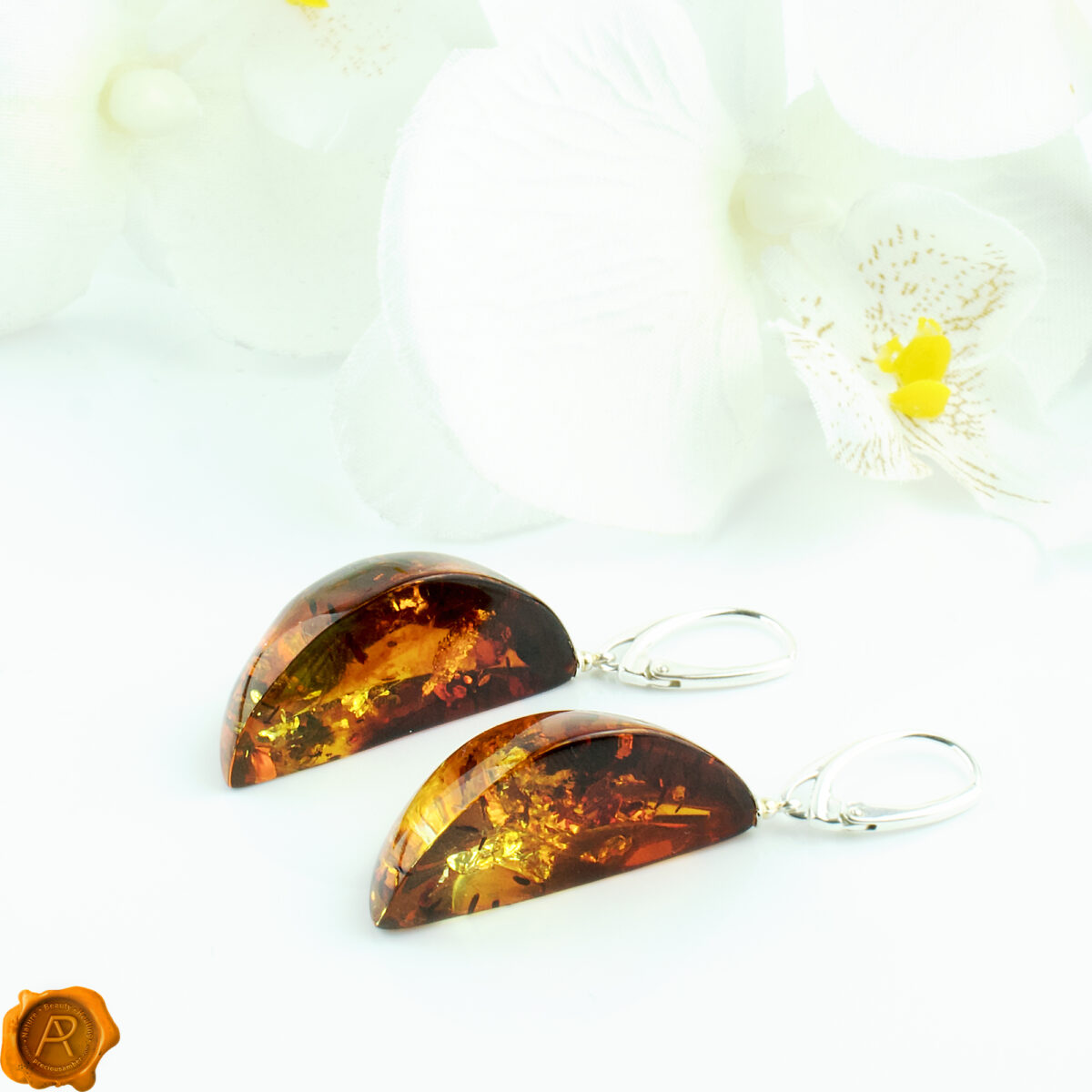 Large-Cognac-Baltic-Amber-Beads-Luna-Moon-Silver-Drop-Dangle-Earrings-for-Women Amber Moon Earrings - Image 5