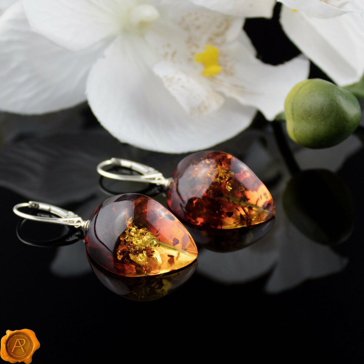 Quality Large Baltic Amber Moon Earrings Amber Moon Earrings - Image 1