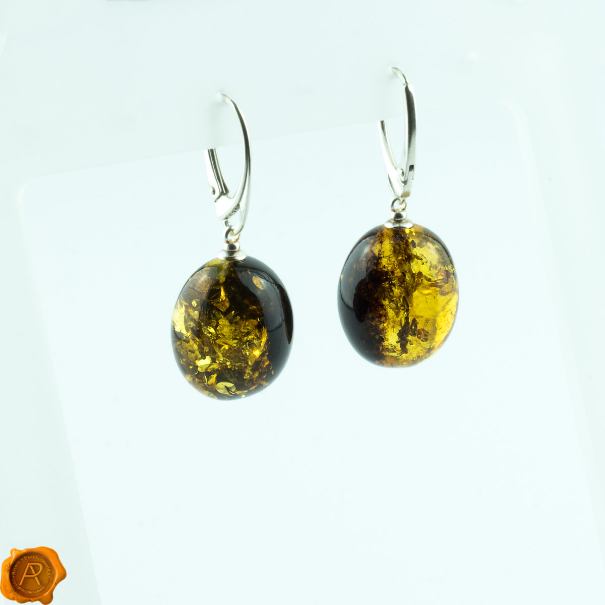 Green Amber Olive Earrings - Image 1