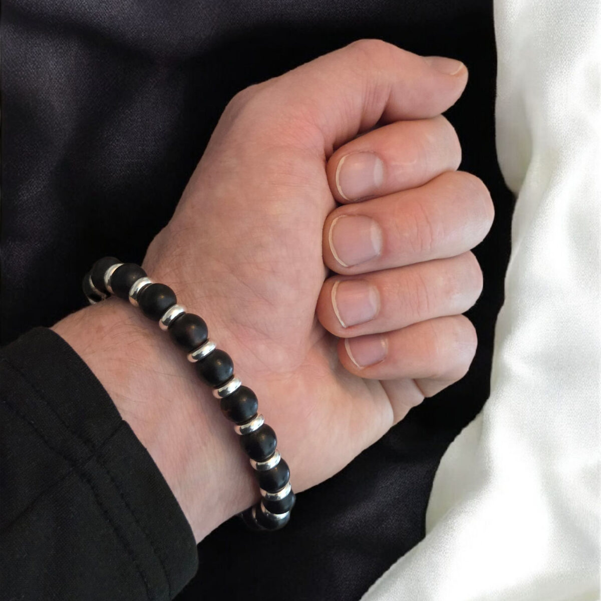 Large-Wrist-Black-Baltic-Amber-Beads-Round-Elastic-Bracelet-for-Men-Women-Gothic-Jewelry-Sterling-Silver black baltic amber gemstone elastic bracelets for large wrist silver
