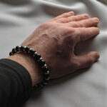Black Amber Silver Unisex Bracelet - Image 2