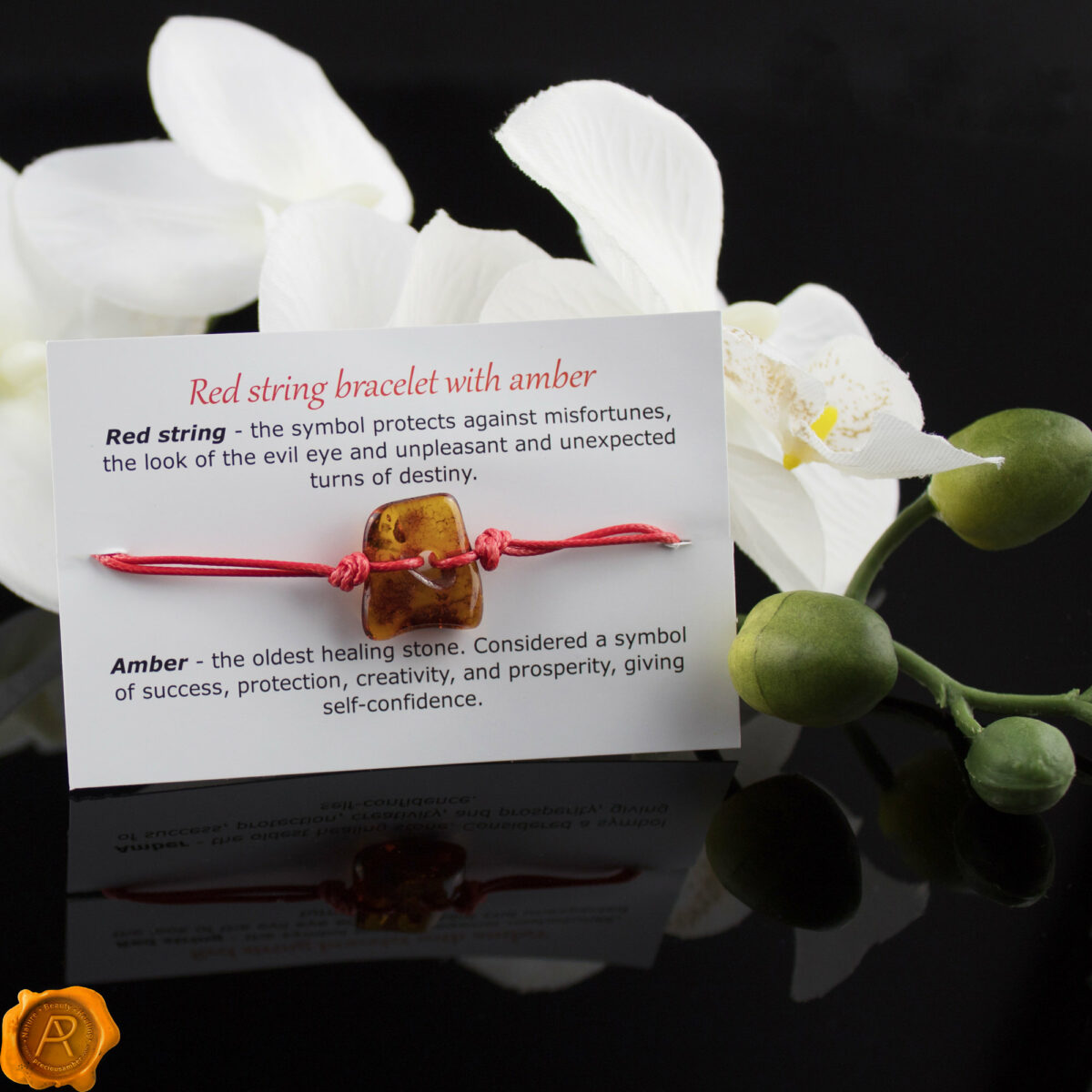 Red String Amber Bracelet - Image 2