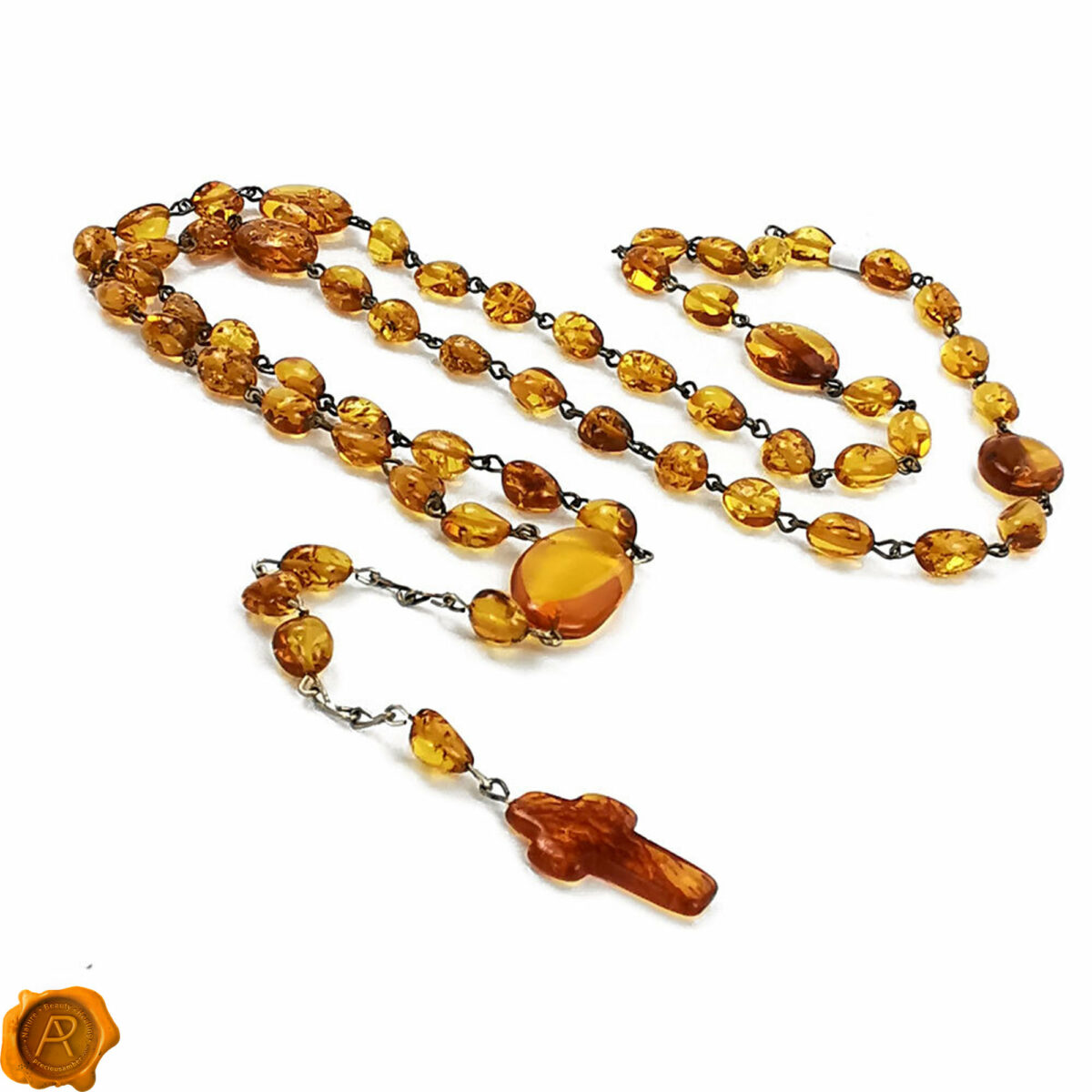 Cognac Baltic Amber Rosary Beads | Gemstone Rosary | 5 Decade Rosary | Catholic Rosary Beads | Amber Prayer Beads | Handmade Rosary Cognac Amber Rosary - Image 1