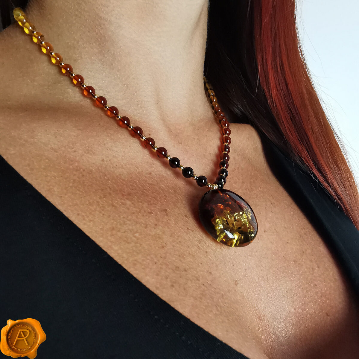 Amber Gold Amulet Necklace - Image 2