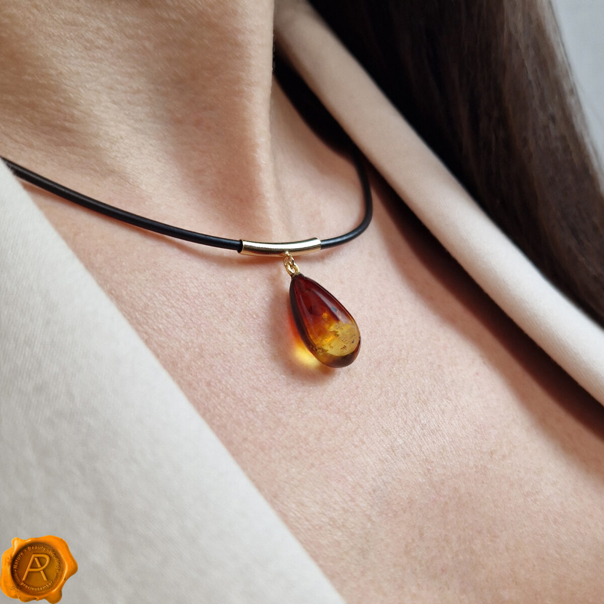 Honey-Charm-Baltic-Amber-Beads-Teardrop-Jewellery-Real-Amber-Gemstone-Crystal-Pendant-Gold-Choker-Necklace-Collar-Jewelry-for-Girls-Women-Uk-Ireland-Dublin Amber Gold Choker Pendant - Image 2