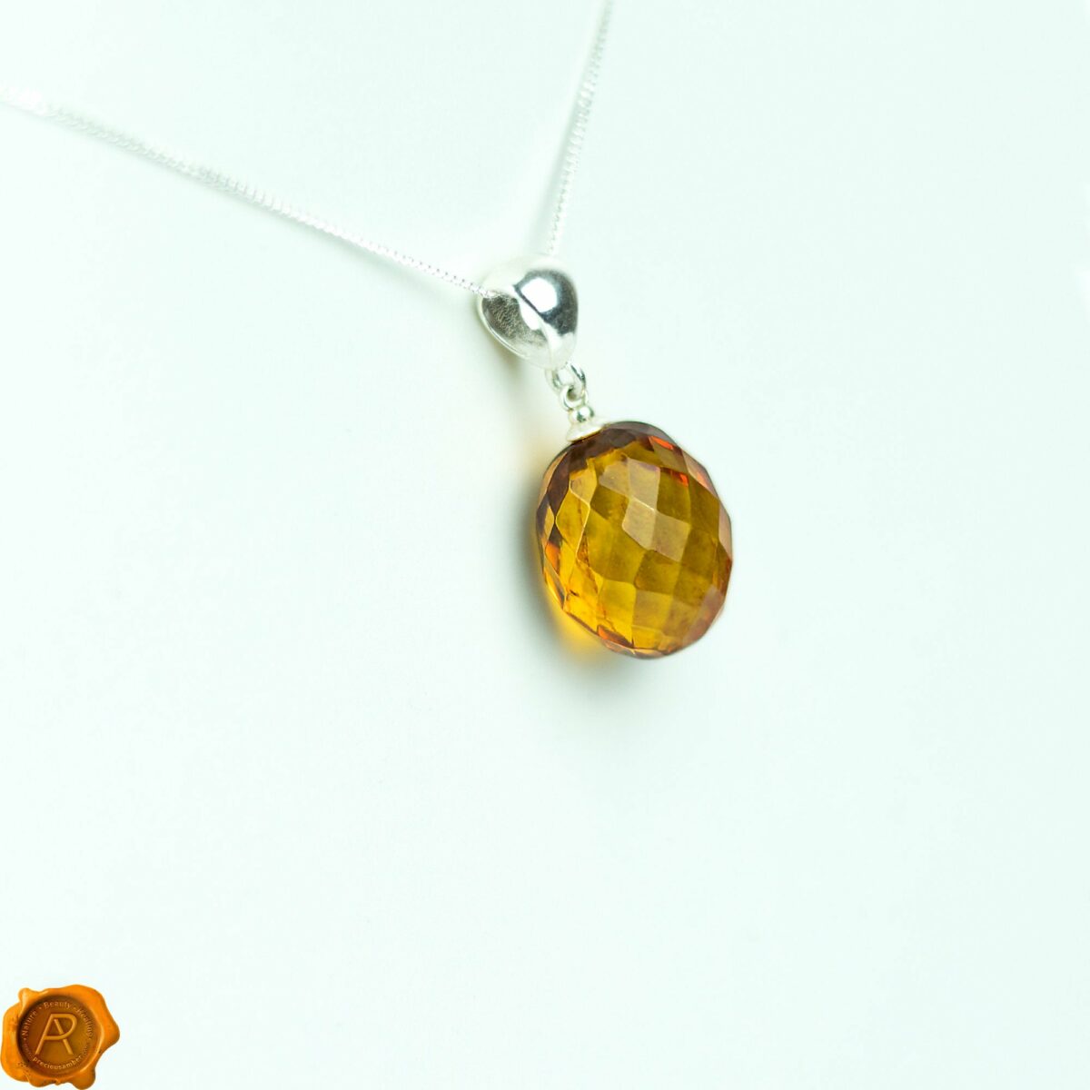 Dazzling Large Olive Cognac Baltic Amber Pendant | Faceted Large Amber Beads Pendant Necklace | Luxury Gemstone Oval Bead Pendant Faceted Amber Olive - Image 3