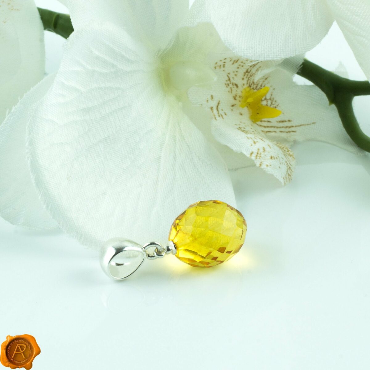 Dazzling Small Olive Cognac Baltic Amber Pendant | Faceted Dainty Amber Beads Pendant Necklace | Luxury Gemstone Oval Bead Pendant Faceted Amber Olive Pendant - Image 1