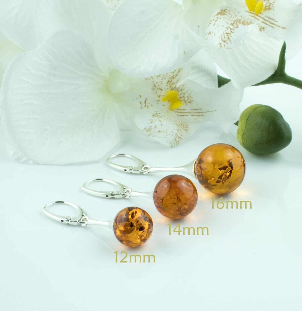 Quality Large Bead Cognac Baltic Amber Silver Earrings Women | Silver Amber Drop Dangle Jewellery Earrings || Long Earrings Sphere Bead Amber Silver Sphere 16mm - Image 4