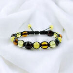ADJUSTABLE Natural Baltic Amber Gemstone Bracelet for Men Women, Multicolor Round Beads Eco Jewelry Gift Bracelets for Him Husband Boyfriend