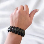 Burgundy Cherry Baltic Amber Bangle Bracelet Women, Natural Large Real Red Amber Gemstone Crystal Elastic Eco Wide Cuff Chunky Bracelets