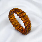 Natural Honey Baltic Amber Bangle Bracelet Women, Large Real Amber Gemstone Crystal Elastic Eco Cuff Chunky Bracelets Gift