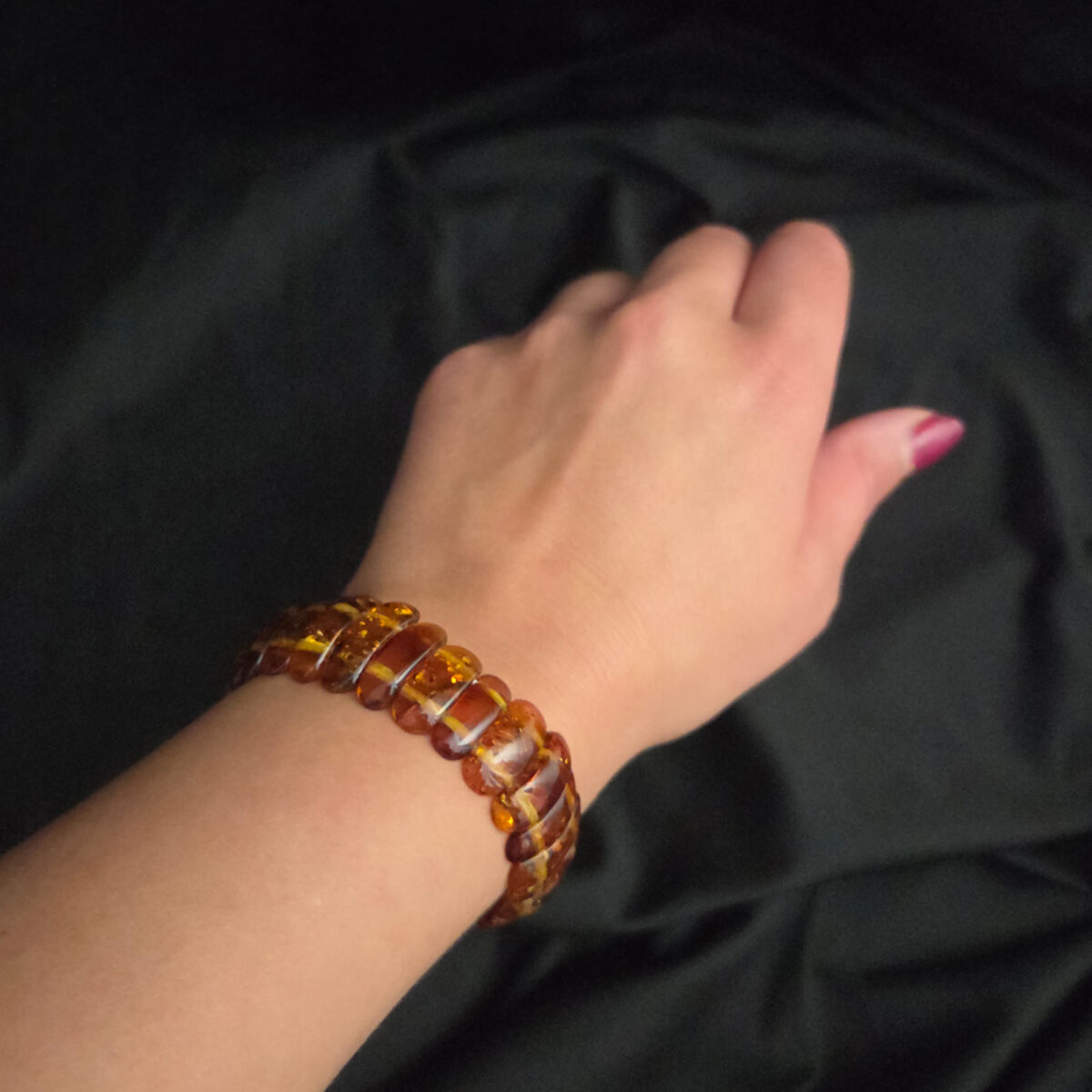 Elastic Honey Amber Bangle Bracelet - Image 2