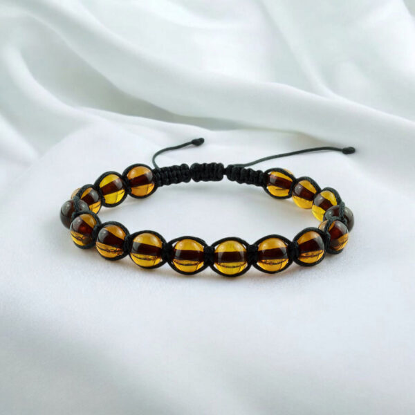 ADJUSTABLE Baltic Amber Gemstone Bracelet for Men Women, Large Natural Round Beads Eco Jewelry Gift Small Bracelets for Husband, Boyfriend