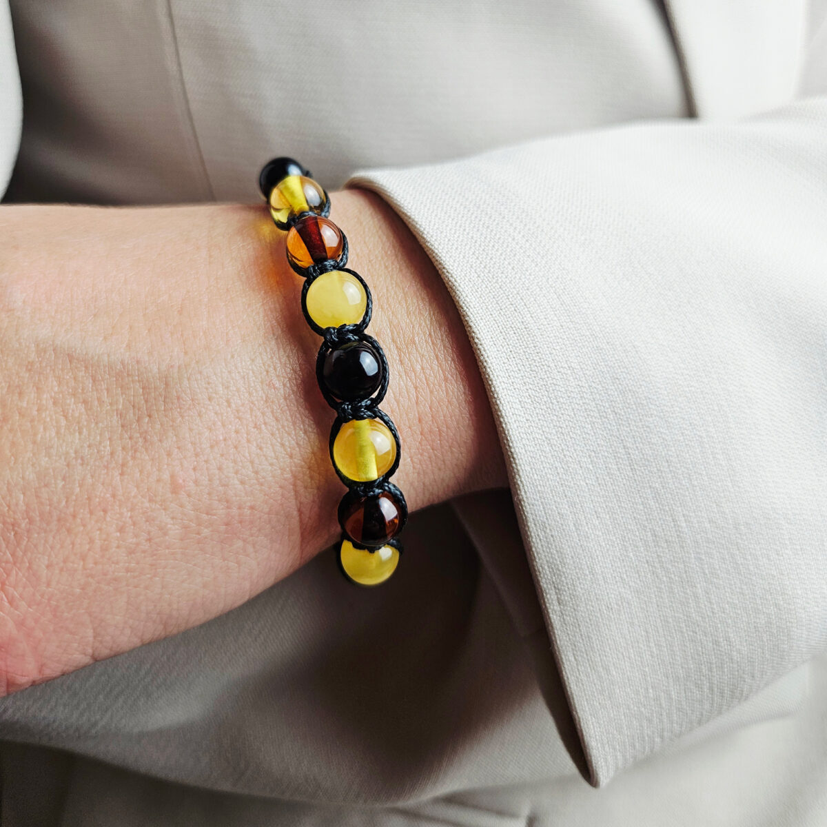 ADJUSTABLE Natural Baltic Amber Gemstone Bracelet for Men Women, Multicolor Round Beads Eco Jewelry Gift Bracelets for Him Husband Boyfriend