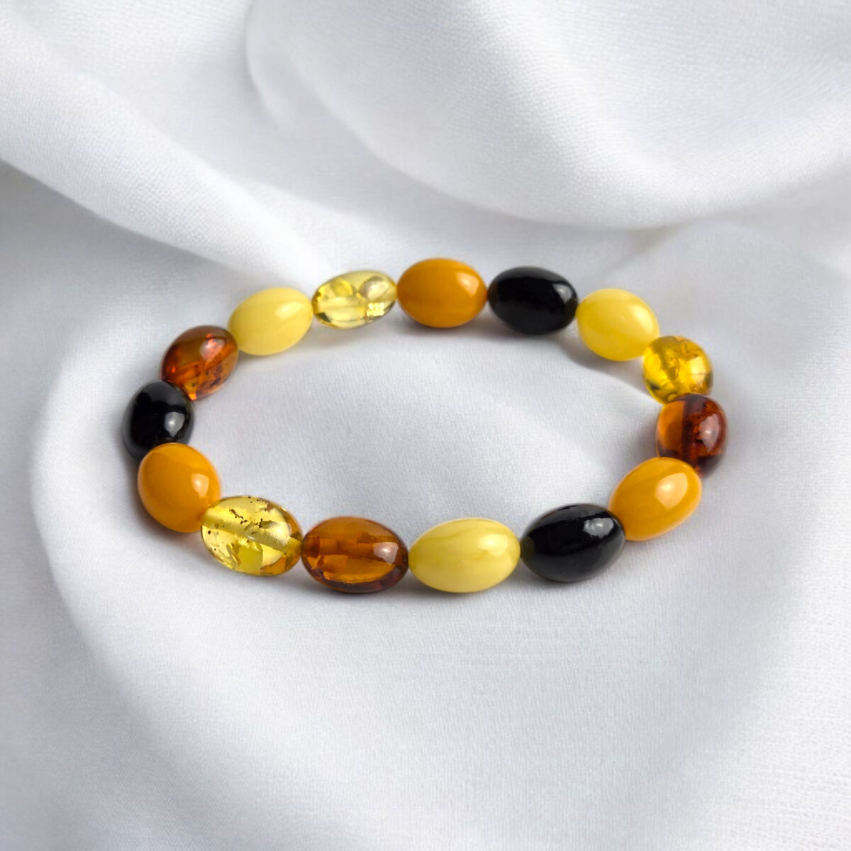 Multicolour-Natural-Baltic-Amber-Beads-Bracelet-Gemstone-Olive-Elastic-Stretchy-Adjustable-Bracelets-Women Multicolor Amber Olive Bracelet - Image 1