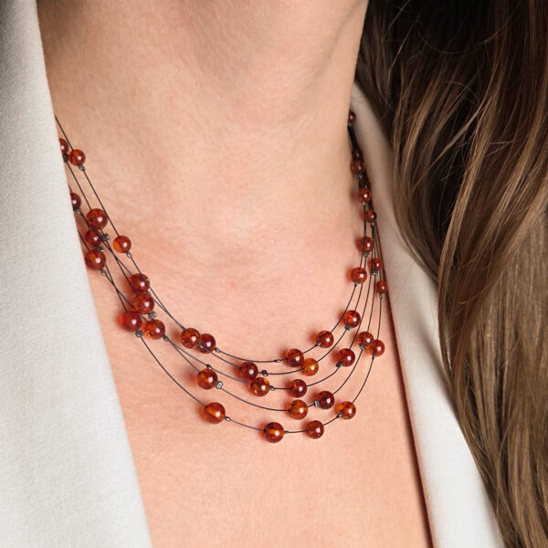Multistrand-Layered-Necklace-Honey-Baltic-Amber-Gemstone-Dainty-Beads-Authentic-Amber-Jewelry-Women