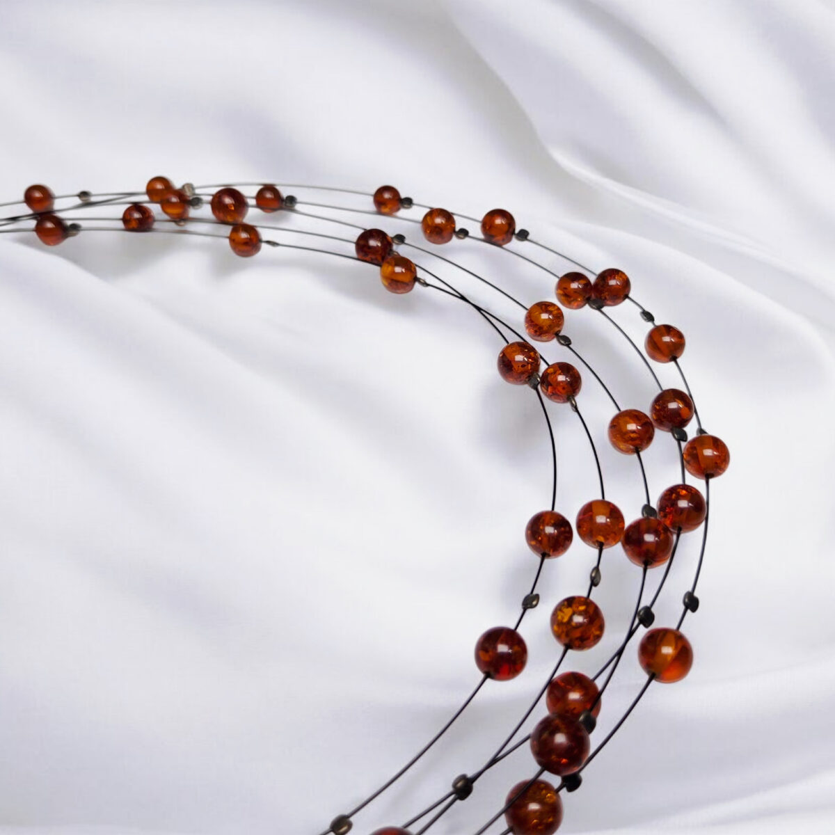 Multistrand-Layered-Necklace-Honey-Baltic-Amber-Gemstone-Dainty-Beads-Authentic-Amber-Jewelry-Women