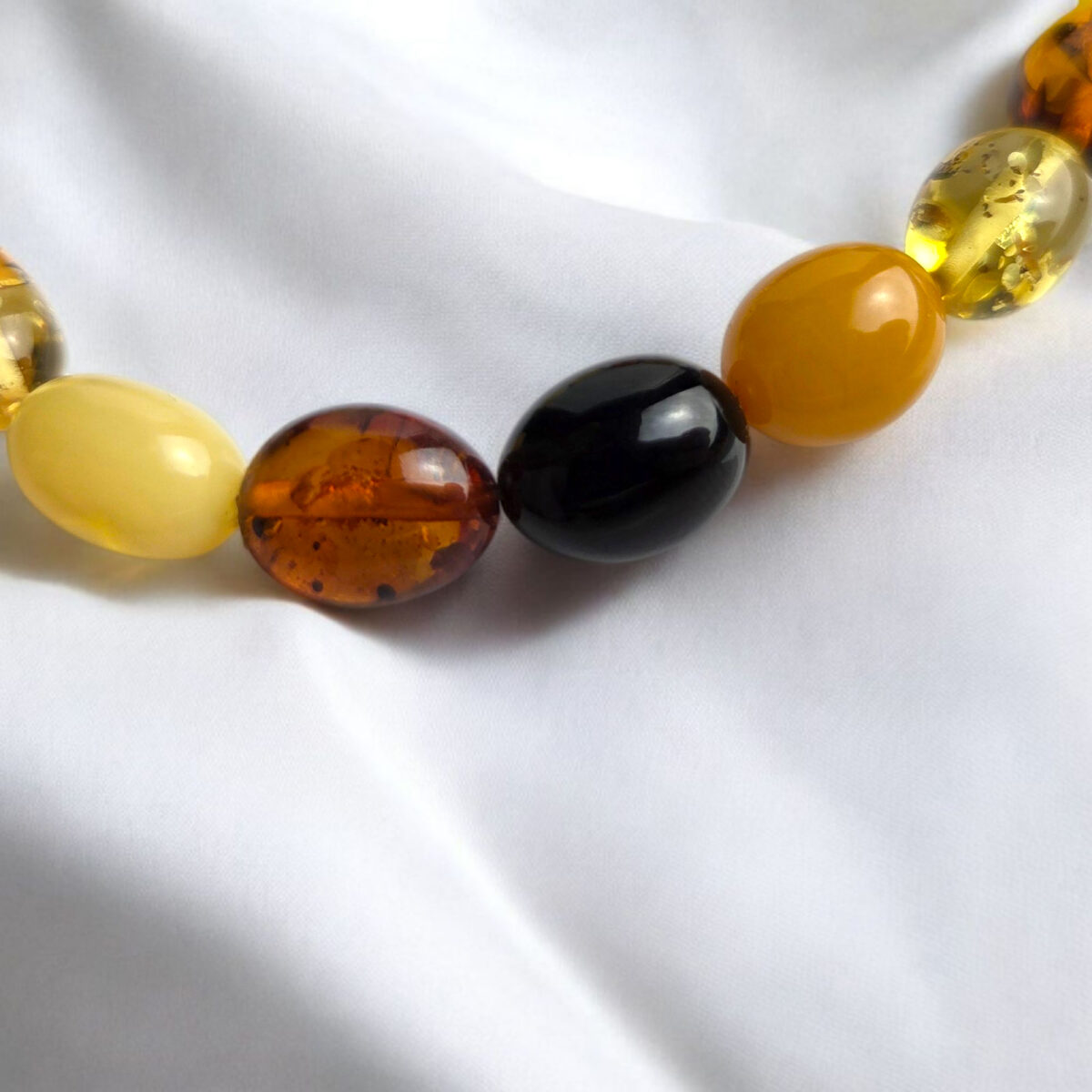 Natural-Baltic-Amber-Beads-Bracelet-Gemstone-Olive-Elastic-Stretchy-Adjustable-Bracelets-Women Multicolor Amber Olive Bracelet - Image 3