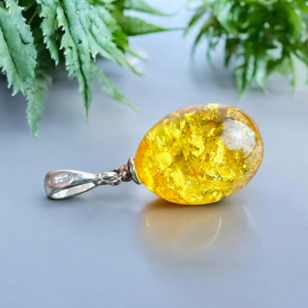 Natural Dainty Lemon Baltic Amber Olive Silver Teardrop Drop Pendant Necklace Gift Women, Small Real Amber Gemstone Charm