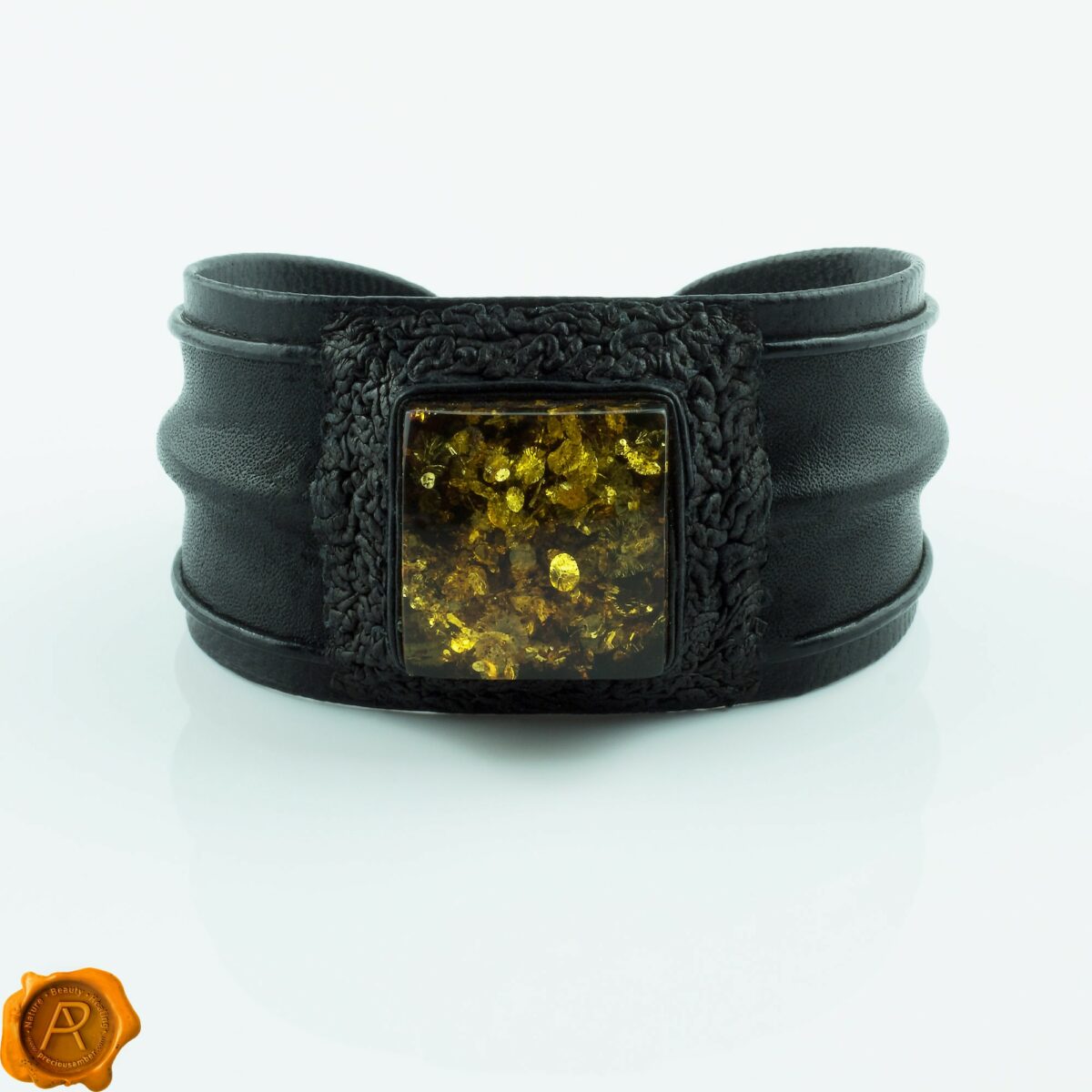 Rare Green Large Baltic Amber Leather Bracelet Green Amber Leather Bracelet - Image 4