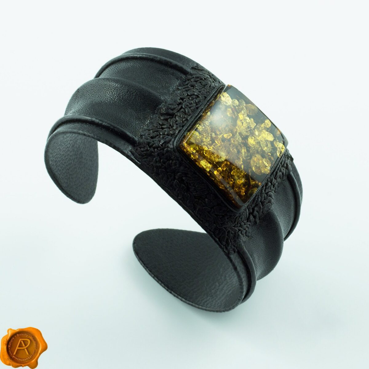 Rare Green Large Baltic Amber Leather Bracelet Green Amber Leather Bracelet - Image 2