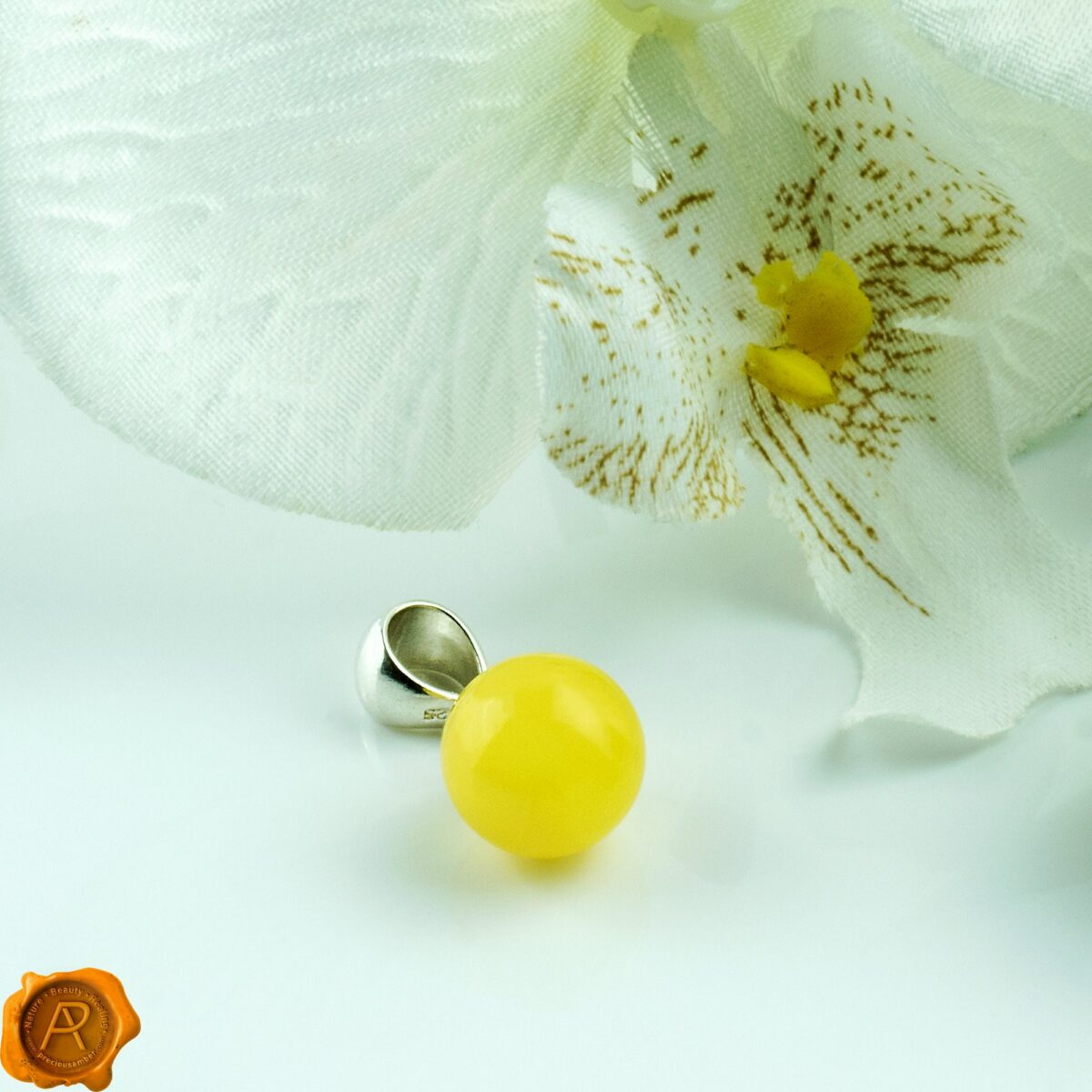 Dainty Yellow Baltic Amber Sphere Pendant Dainty Butterscotch Amber Sphere - Image 3