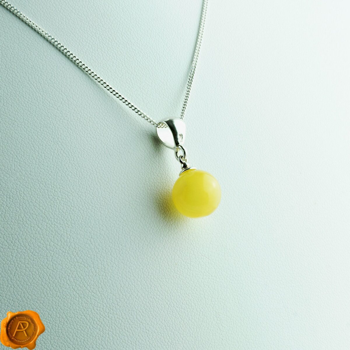 Dainty Yellow Baltic Amber Sphere Pendant Dainty Butterscotch Amber Sphere - Image 4