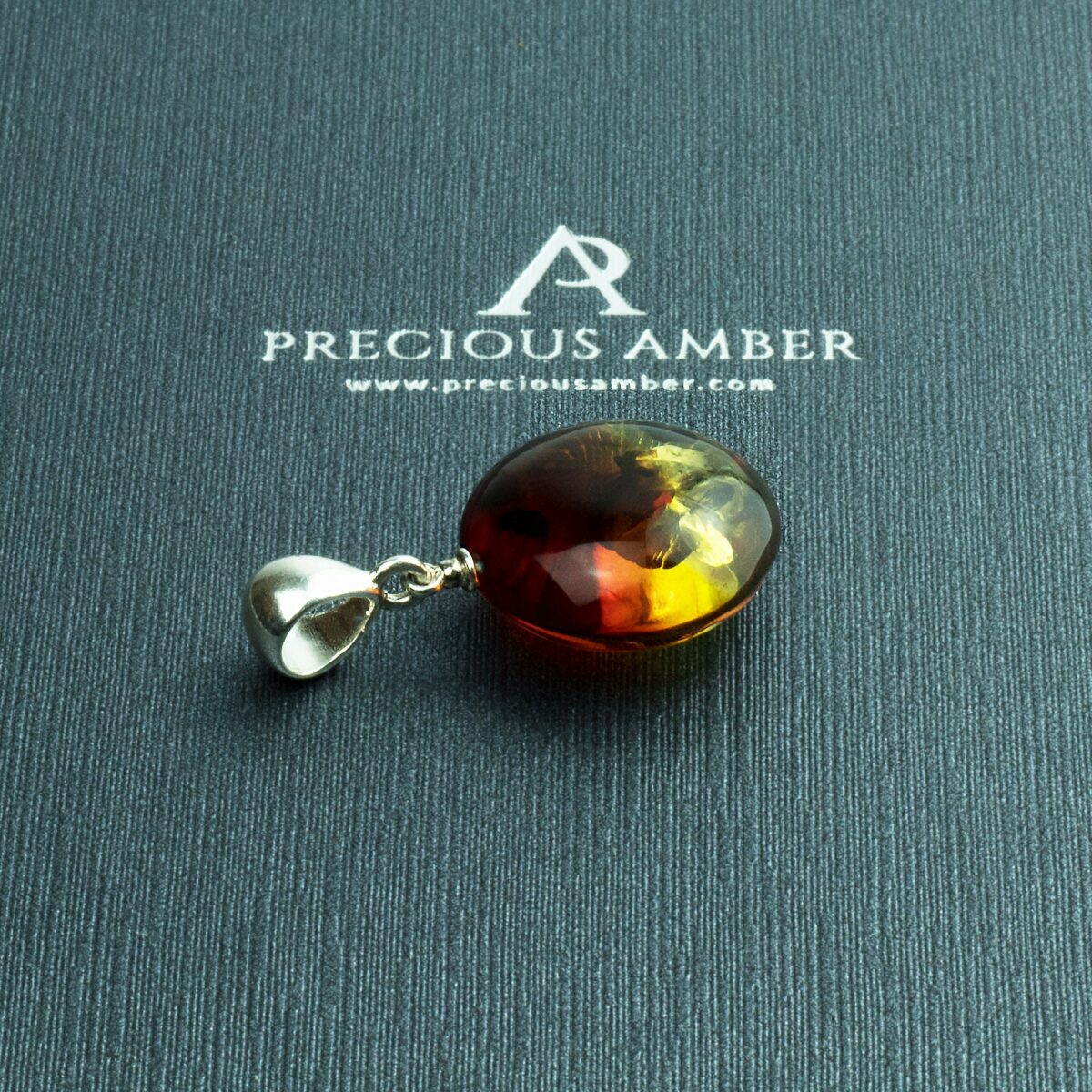 Large Baltic Amber Silver Gemstone Pendant Necklace Cognac Amber Pendant - Image 4