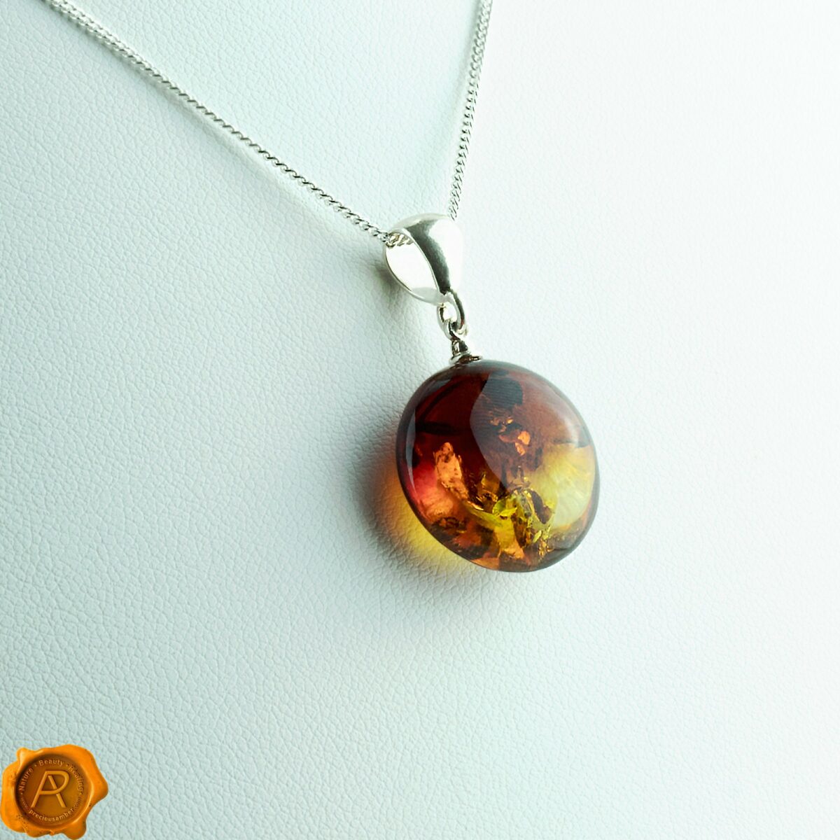 Large Baltic Amber Silver Gemstone Pendant Necklace Cognac Amber Pendant - Image 3