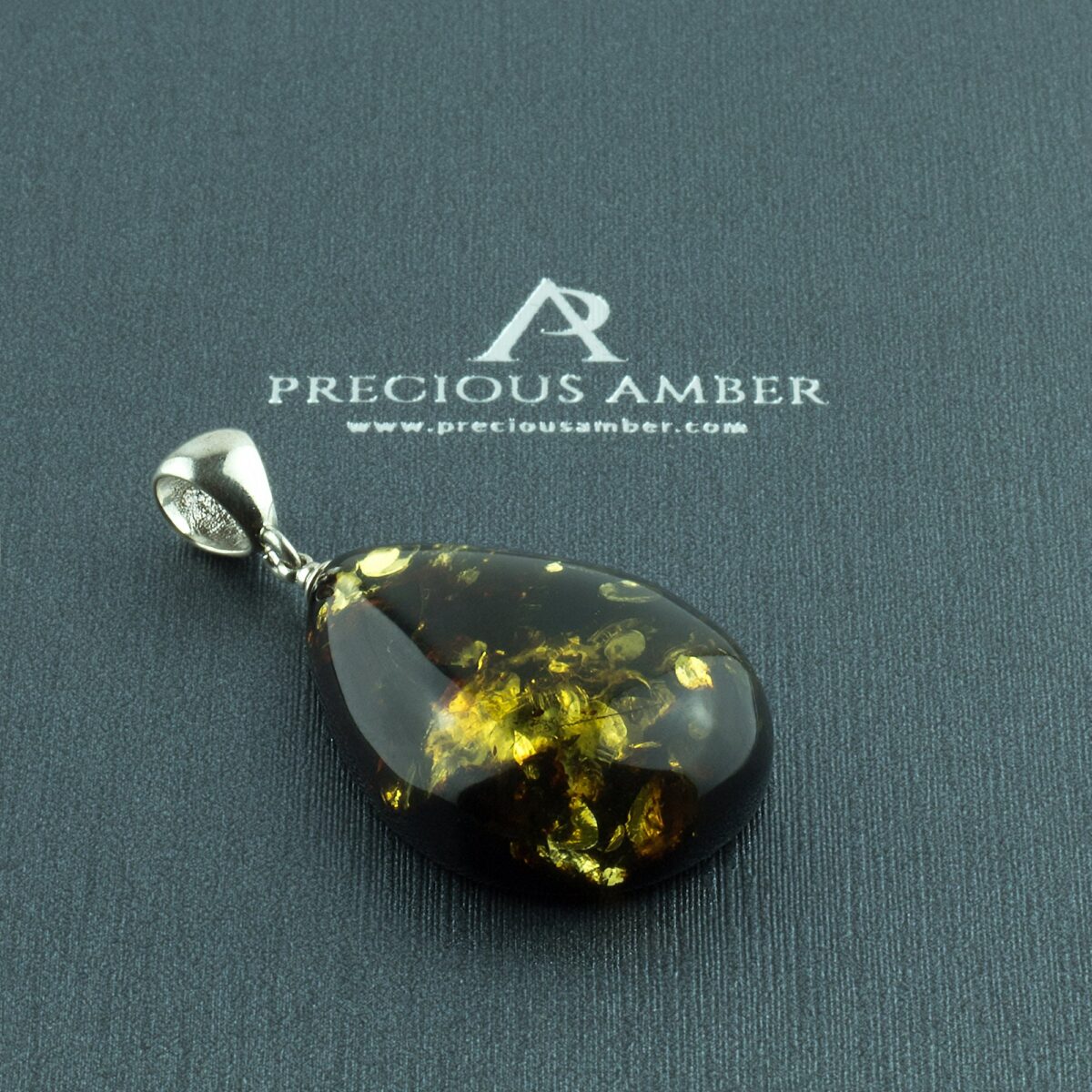 Green Amber Teardrop Pendant - Image 4