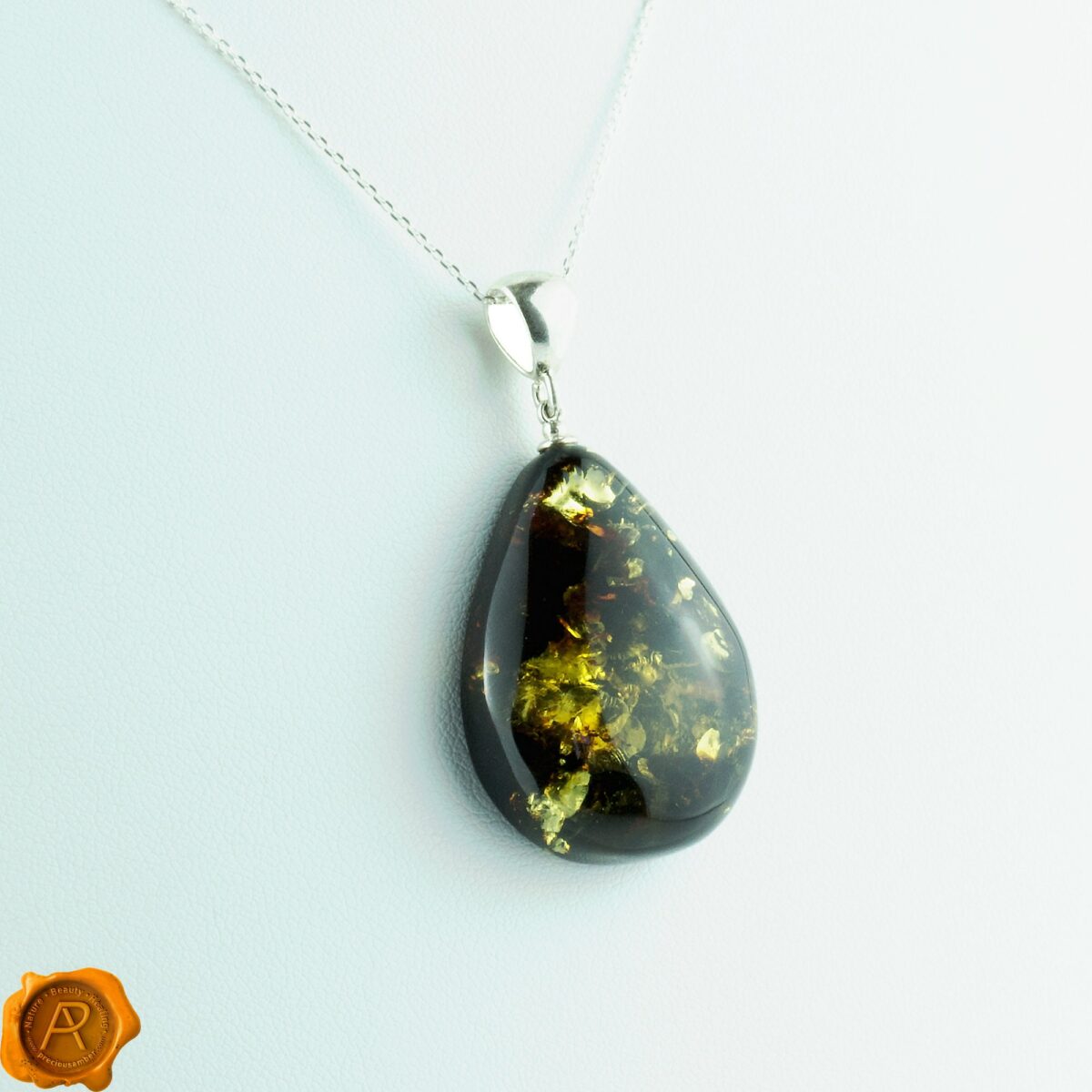 Green Amber Teardrop Pendant - Image 3