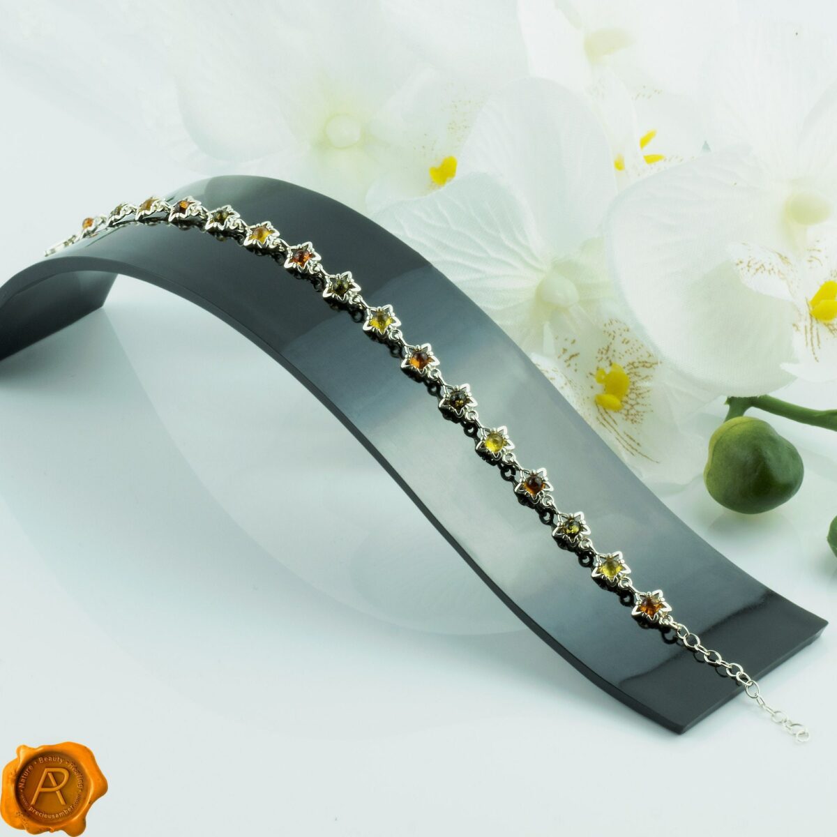 Silver Star Multicolor Amber Bracelet - Image 1