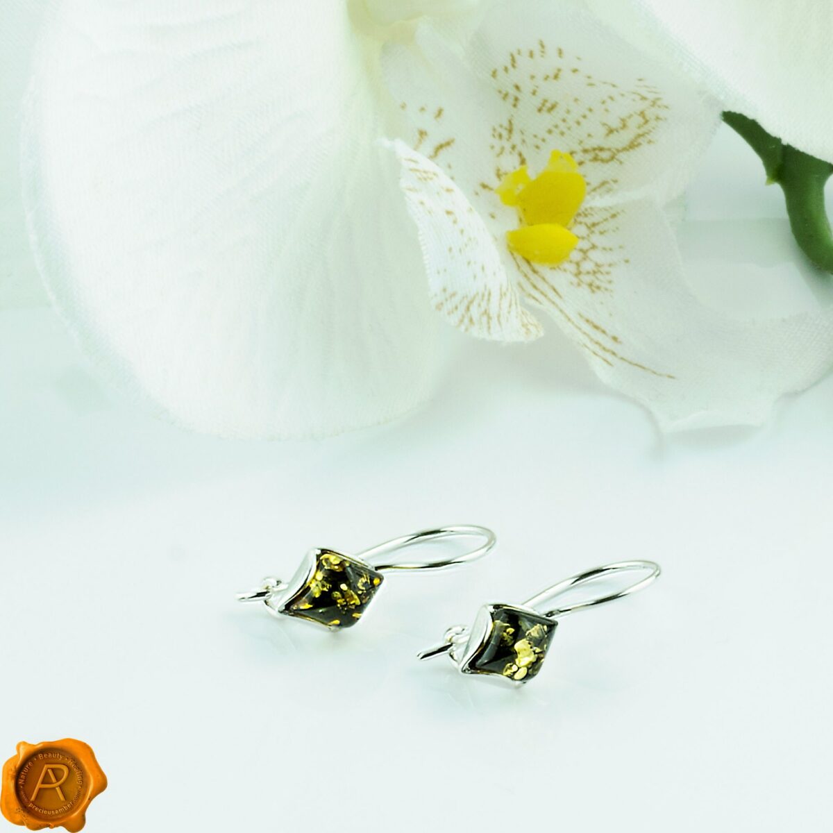 Green Baltic Amber Small Earrings for Women Dainty Green Amber Earrings - Image 2
